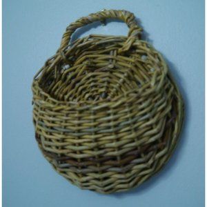 Pair Small Wall Pockets Stick & Twig Wicker Woven Primitive Rustic Baskets 7"